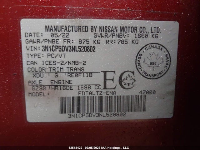 Nissan KICKS SR 2022 3N1CP5DV3NL520802 Image 9