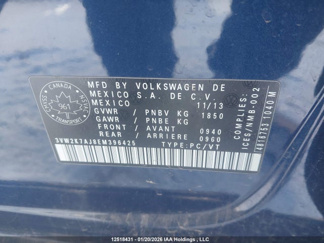 3VW2K7AJ8EM396425 Volkswagen Jetta 2.0l Trendline+