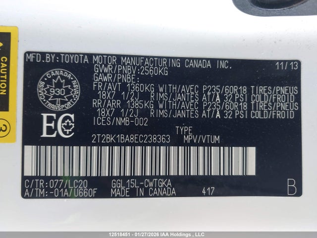2T2BK1BA8EC238363 Lexus RX 350
