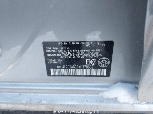 JF2GTAGC3KH378637 Subaru Crosstrek Sport