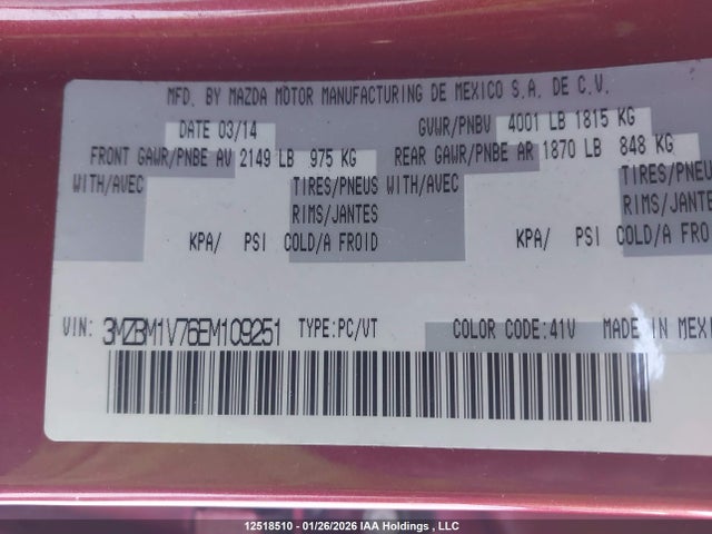 3MZBM1V76EM109251 Mazda 3 TOURING