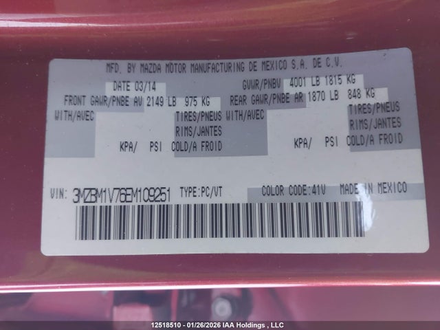 3MZBM1V76EM109251 Mazda 3 TOURING