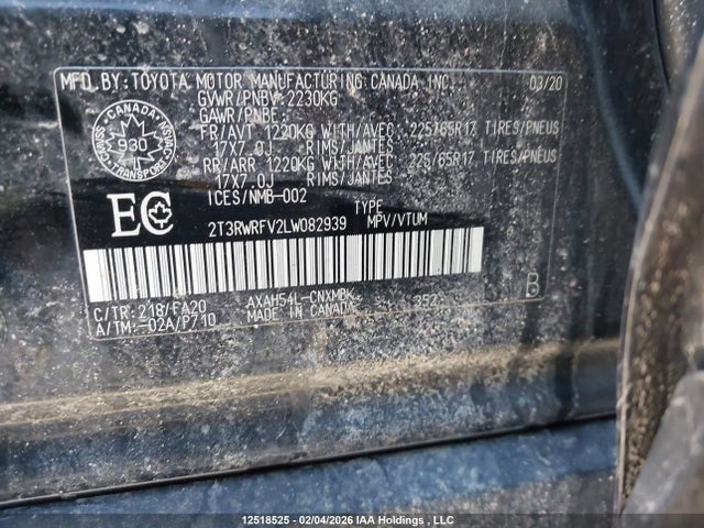 2T3RWRFV2LW082939 Toyota Rav4 Hybrid Xle