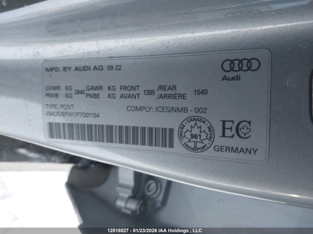 12518527 :رقم المزاد ، WAUFJBFW1P7001154 vin ، 2023 Audi E-tron Gt مزاد بيع