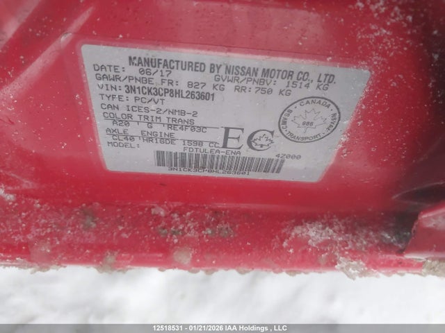 3N1CK3CP8HL263601 Nissan Micra S/sr/sv