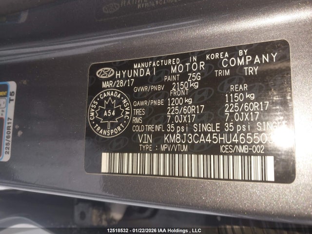 KM8J3CA45HU465503 Hyundai Tucson Limited/sport And Eco/se