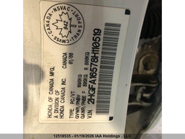 12518535 :رقم المزاد ، 2HGFA16578H110519 vin ، 2008 Honda Civic Lx مزاد بيع