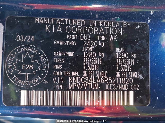 KNDC34LA6R5211820 KIA Ev6 Wind