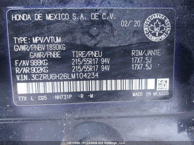 3CZRU6H26LM104234 Honda HR-V SPORT