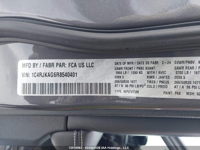 1C4RJKAG6R8540401 Jeep Grand Cherokee L Laredo