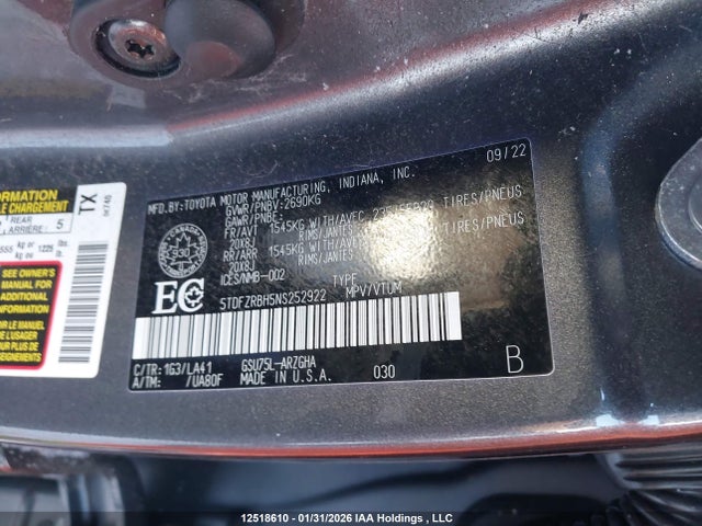5TDFZRBH5NS252922 Toyota Highlander
