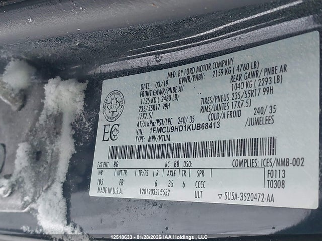 1FMCU9HD1KUB68413 Ford ESCAPE SEL