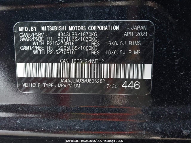 JA4AJUAU3MU606282 Mitsubishi RVR ES