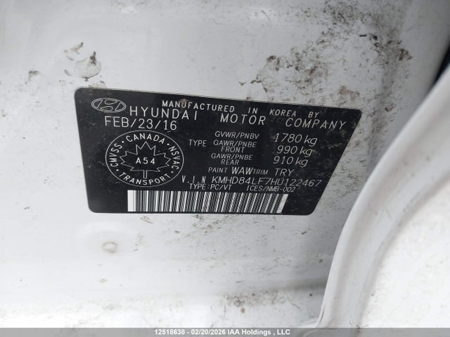 KMHD84LF7HU122467 Hyundai ELANTRA GL