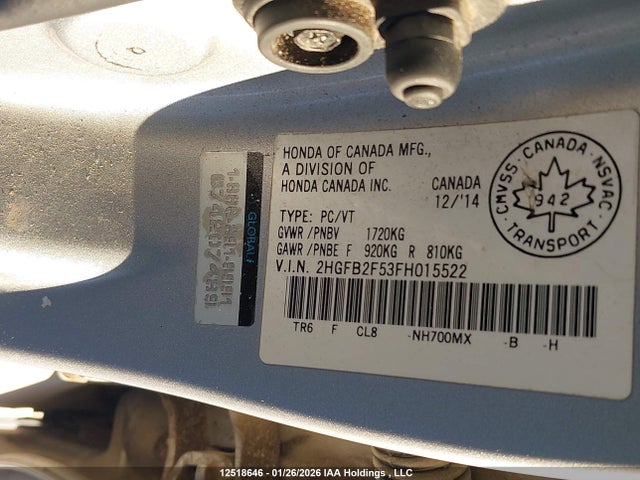 2HGFB2F53FH015522 Honda CIVIC EX