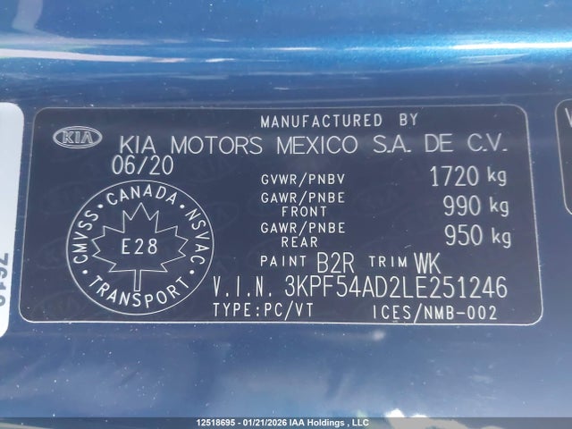 Aukcja sprzedaży 2020 Kia Forte Ex, vin: 3KPF54AD2LE251246, numer aukcji: 12518695