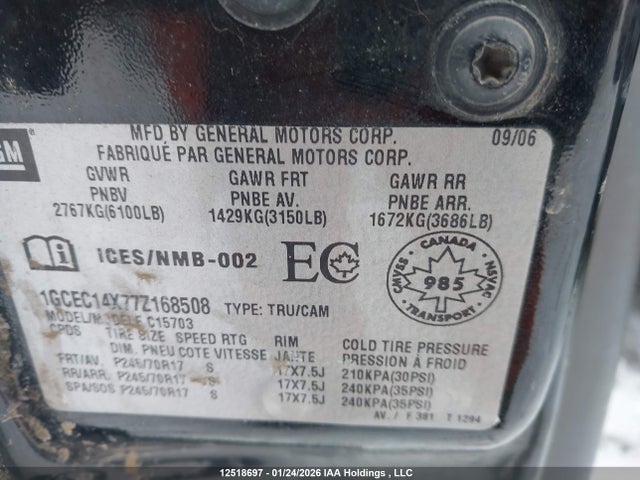 2007 Chevrolet Silverado 1500 Value Leader/wt მანქანა იყიდება აუქციონზე, vin: 1GCEC14X77Z168508, აუქციონის ნომერი: 12518697