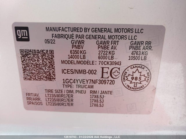 1GC4YVEY7NF309720 Chevrolet Silverado K3500 High Country