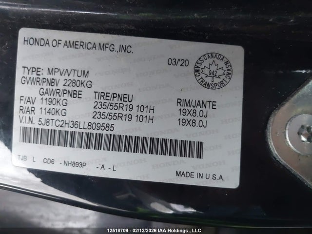 5J8TC2H36LL809585 Acura Rdx Tech