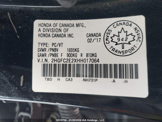 2HGFC2E2XHH017064 Honda Civic Dx