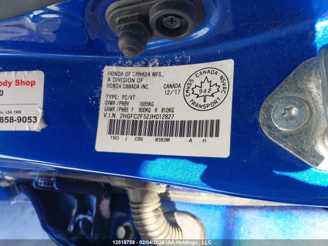 Продаж на аукціоні авто 2018 Honda Civic Lx, vin: 2HGFC2F52JH012827, номер лоту: 12518759