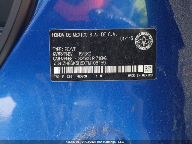 3HGGK5H5XFM108459 Honda FIT LX
