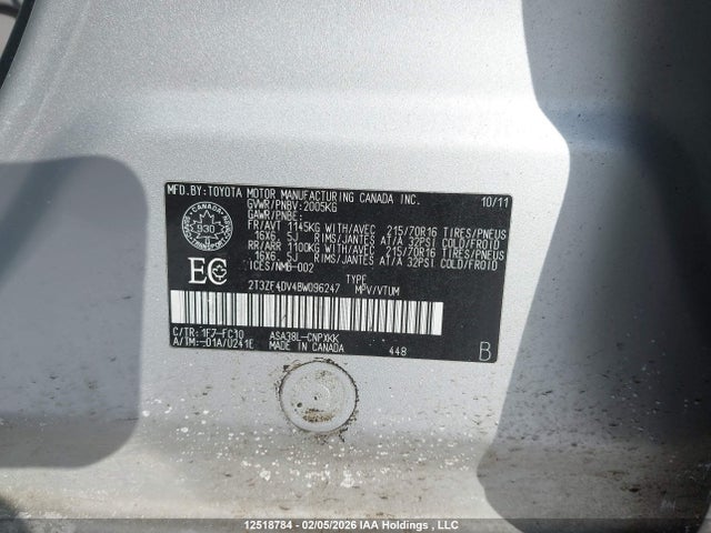 2011 Toyota Rav4 მანქანა იყიდება აუქციონზე, vin: 2T3ZF4DV4BW096247, აუქციონის ნომერი: 12518784