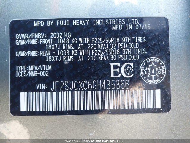 JF2SJCXC6GH435366 Subaru Forester 2.5i Touring