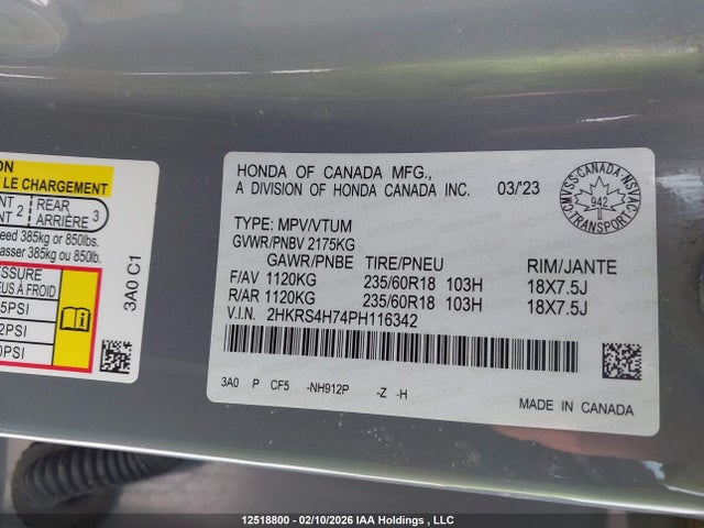 2HKRS4H74PH116342 Honda CR-V