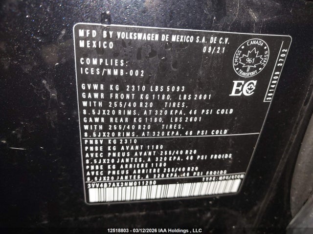 3VV4B7AX3NM011290 Volkswagen Tiguan Sel R-line