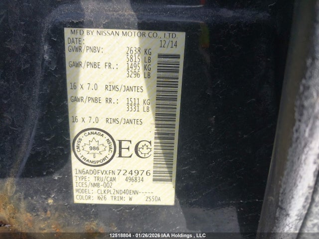 Nissan Frontier 2015 1N6AD0FVXFN724976 Image 18