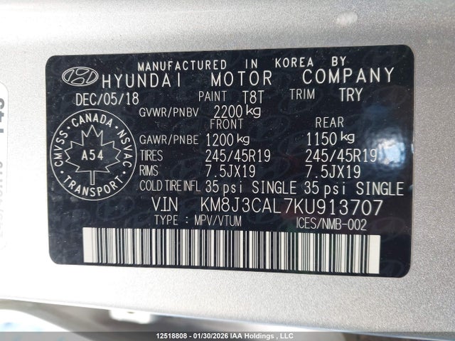 KM8J3CAL7KU913707 Hyundai Tucson Ultimate