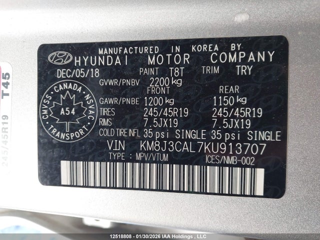 KM8J3CAL7KU913707 Hyundai Tucson Ultimate
