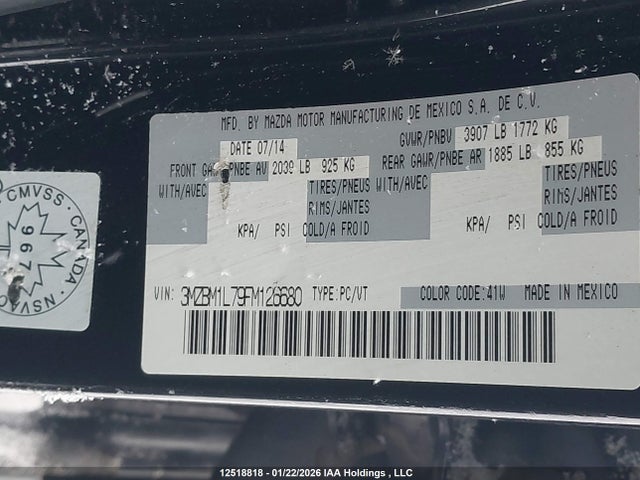 3MZBM1L79FM126680 Mazda MAZDA3
