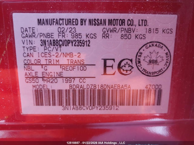 Aukcja sprzedaży 2023 Nissan Sentra Sv, vin: 3N1AB8CV0PY235912, numer aukcji: 12518857