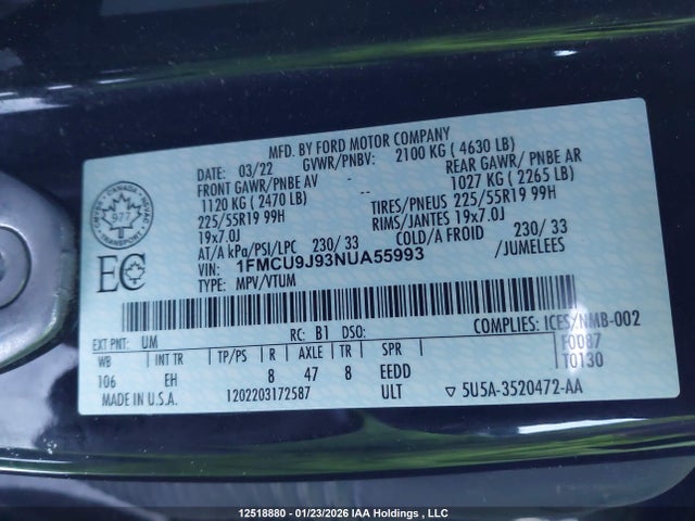 1FMCU9J93NUA55993 Ford Escape Titanium