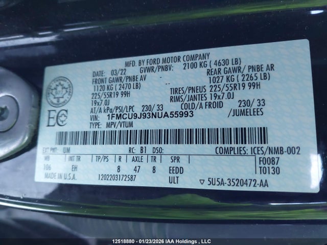 1FMCU9J93NUA55993 Ford Escape Titanium