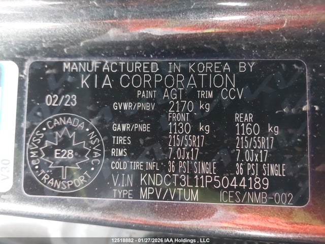 12518882 :رقم المزاد ، KNDCT3L11P5044189 vin ، 2023 Kia Niro Ev Limited مزاد بيع