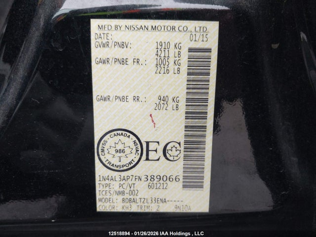 1N4AL3AP7FN389066 Nissan Altima 2.5/s/sv/sl