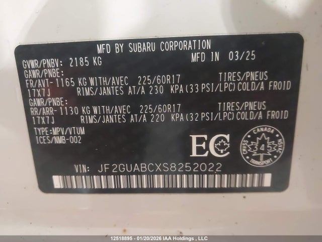 JF2GUABCXS8252022 Subaru Crosstrek