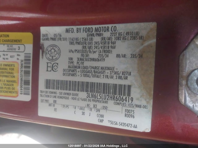 3LN6L5LU2HR606419 Lincoln Mkz Hybrid Select
