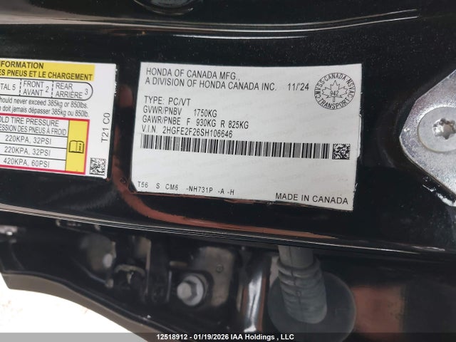 Honda Civic Lx 2025 2HGFE2F26SH106646 Image 9