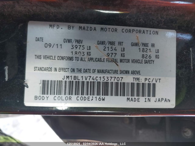 Aukcja sprzedaży 2012 Mazda 3 I, vin: JM1BL1V74C1537707, numer aukcji: 12518925