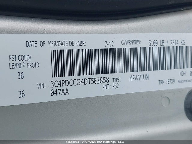 12518934 :رقم المزاد ، 3C4PDCCG4DT503858 vin ، 2013 Dodge Journey Sxt مزاد بيع