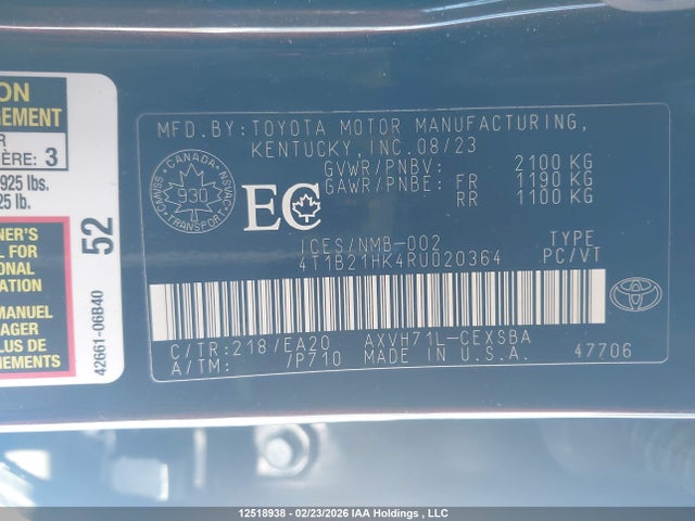 4T1B21HK4RU020364 Toyota CAMRY HYBRID