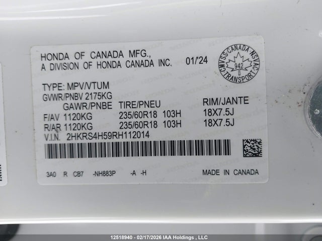 2HKRS4H59RH112014 Honda Cr-v Sport
