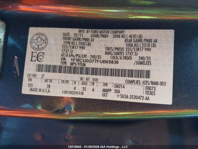 1FMCU0G77FUB65836 Ford ESCAPE SE