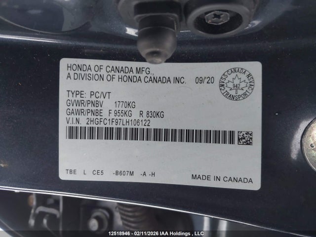 2HGFC1F97LH106122 Honda Civic Touring