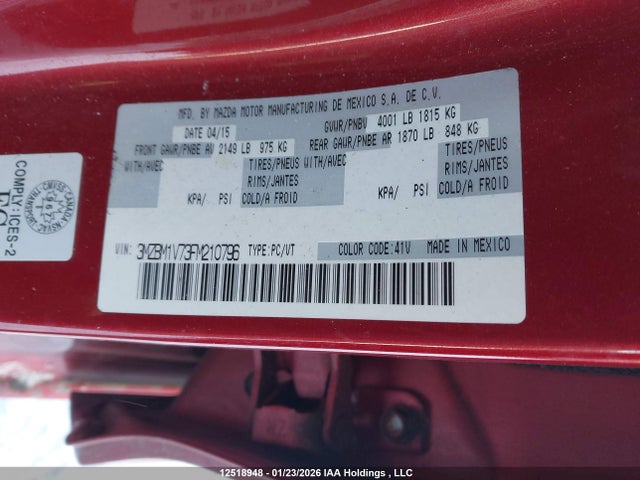 3MZBM1V73FM210796 Mazda 3 TOURING