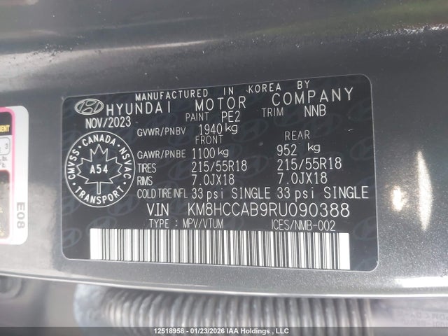12518958 :رقم المزاد ، KM8HCCAB9RU090388 vin ، 2024 Hyundai Kona 2.0l Preferred With Trend Package مزاد بيع